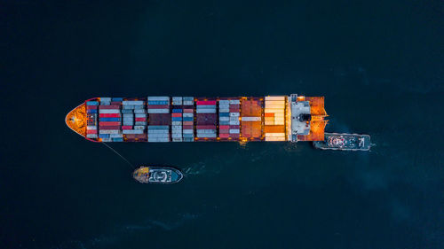 High angle view of ship in sea