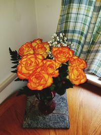 Close-up of rose bouquet on table