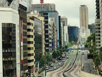 High angle view of traffic on city street