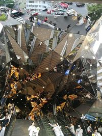 Aerial view of illuminated shopping mall