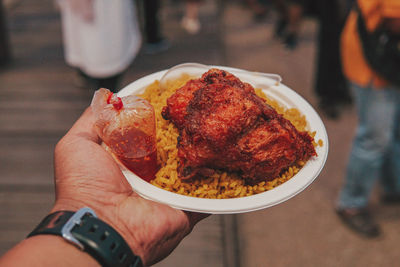 Tradisional thailand food yellow rice with fried chicken