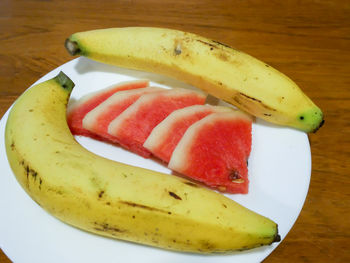 High angle view of fruit in plate
