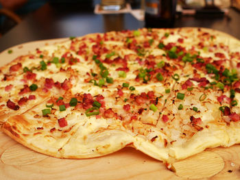 Close-up of pizza on cutting board