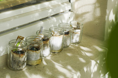 Close-up of bottles on table