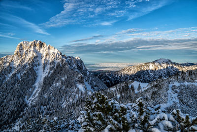 Scenic view of snowcapped mountains against sky