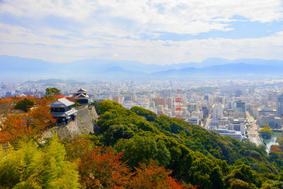 High angle view of cityscape against sky