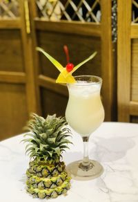 Close-up of pineapple on table