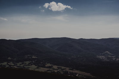 Scenic view of silhouette mountains against sky