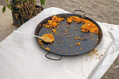 High angle view of dessert in plate on table