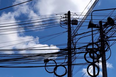 Low angle view of electricity pylon