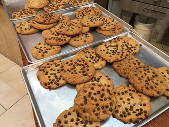 High angle view of cookies on table