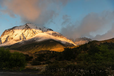 Scenic view of volcanic mountain against sky