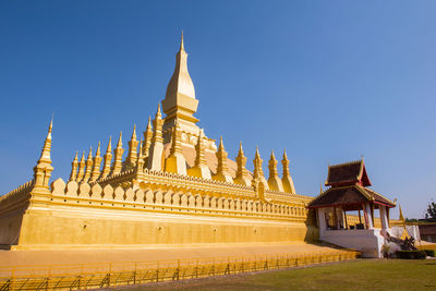 Low angle view of temple building against clear sky