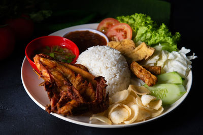 High angle view of meal served in plate