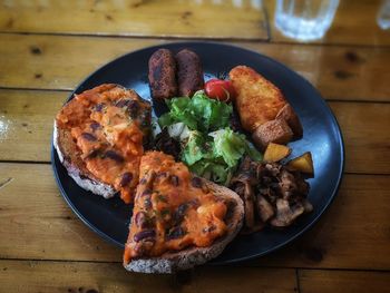 High angle view of food in plate on table