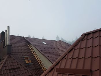 Low angle view of houses against clear sky