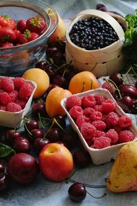 Close-up of various fruits on table