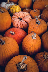 High angle view of pumpkins in market