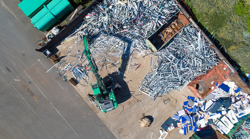 High angle view of garbage in building