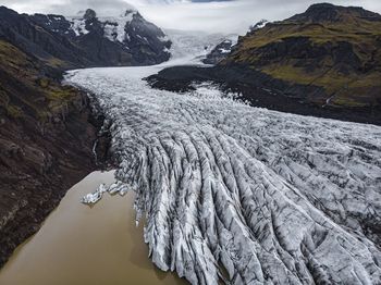 High angle view of frozen lake during winter