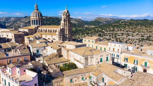 High angle view of buildings in town