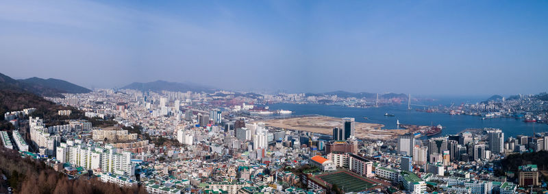 High angle view of cityscape against sky