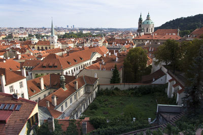 High angle view of buildings in city