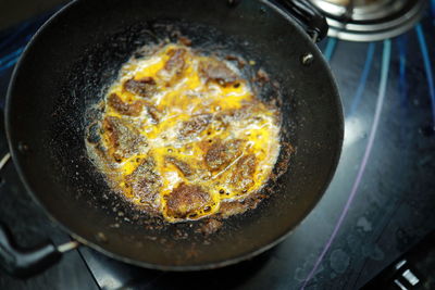 Close-up of food in cooking pan