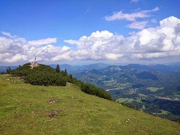 Scenic view of landscape against cloudy sky