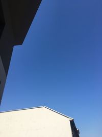 Low angle view of roof against clear blue sky