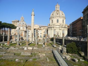 Low angle view of church against blue sky