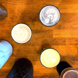 High angle view of coffee on table