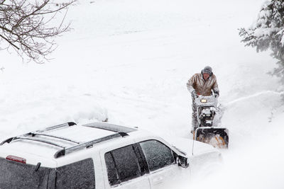 High angle view of person in snow