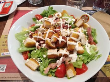 Close-up of salad in plate on table