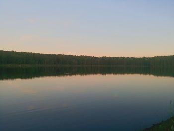 Scenic view of lake against sky at sunset