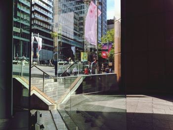 City street seen through glass window