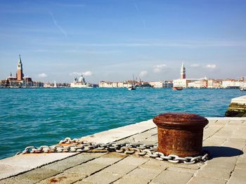 View of cityscape by water