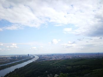 High angle view of city against sky