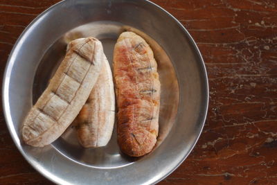 High angle view of food in plate on table