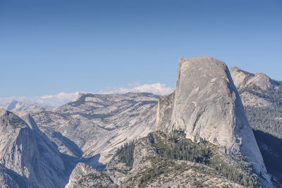 Scenic view of snowcapped mountains against clear blue sky