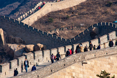 High angle view of people on staircase