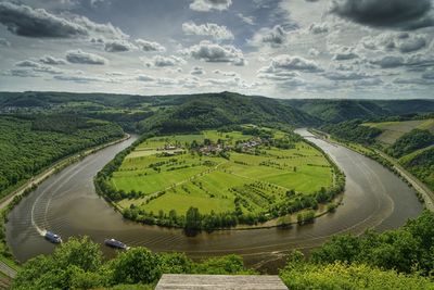 High angle view of river against sky