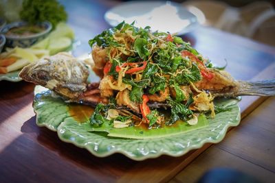 High angle view of meal served in plate