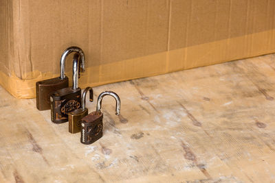 High angle view of faucet in bathroom