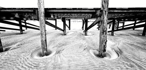 Pier on beach during winter