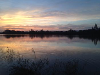 Scenic view of calm lake at sunset