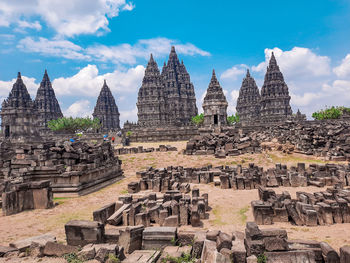 Old temple against building
