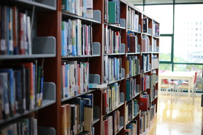 Row of books in library