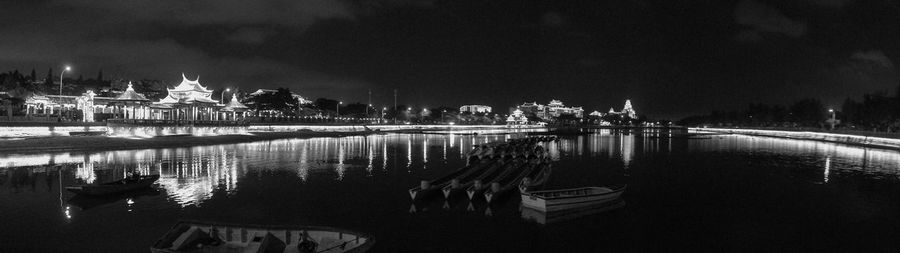 Panoramic view of river against sky at night