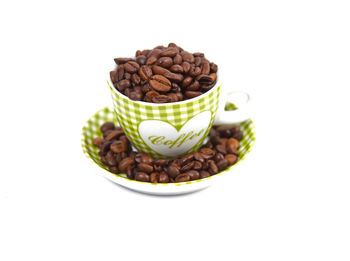 Close-up of coffee beans against white background